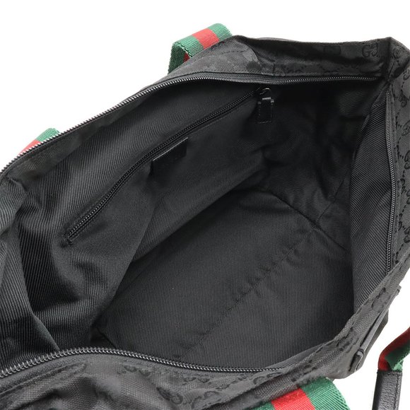 GUCCI GG Nylon Sherry Line Tote Bag Shoulder Canvas Leather Black Green Red 1... - Picture 6 of 9